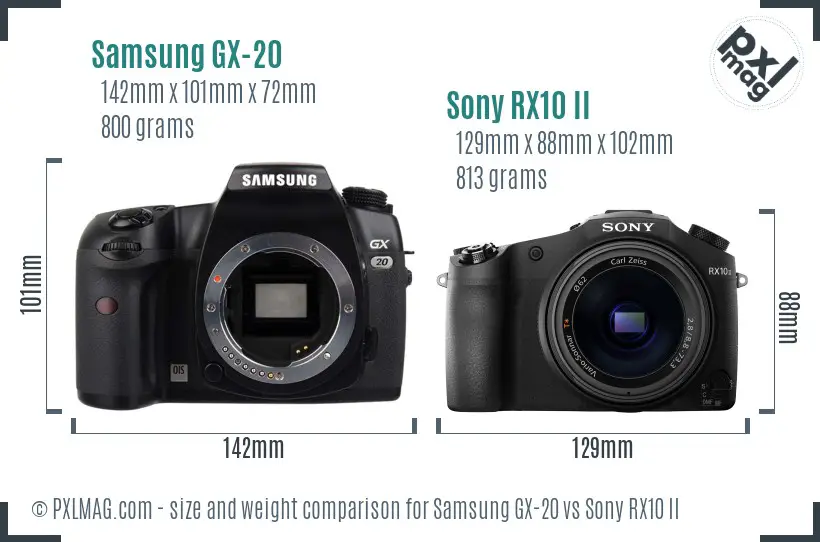 Samsung GX-20 vs Sony RX10 II size comparison