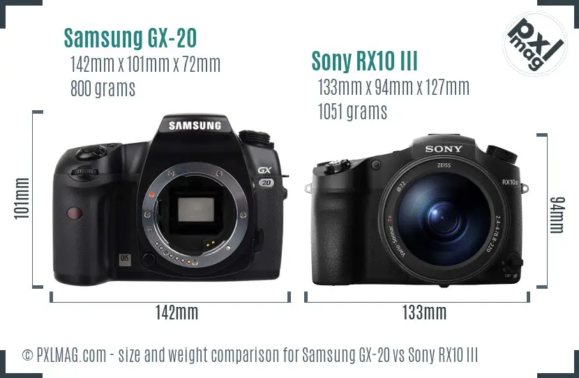 Samsung GX-20 vs Sony RX10 III size comparison