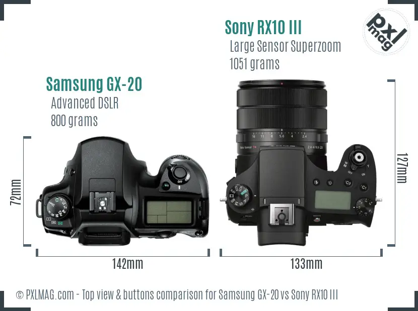 Samsung GX-20 vs Sony RX10 III top view buttons comparison