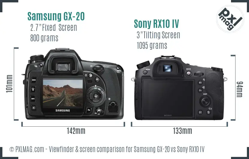 Samsung GX-20 vs Sony RX10 IV Screen and Viewfinder comparison
