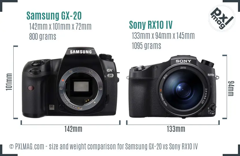 Samsung GX-20 vs Sony RX10 IV size comparison
