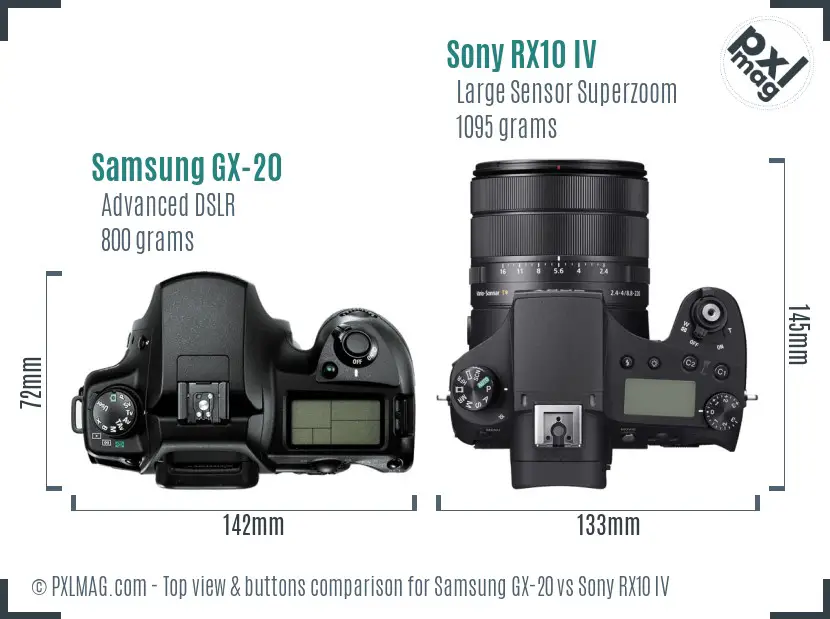 Samsung GX-20 vs Sony RX10 IV top view buttons comparison