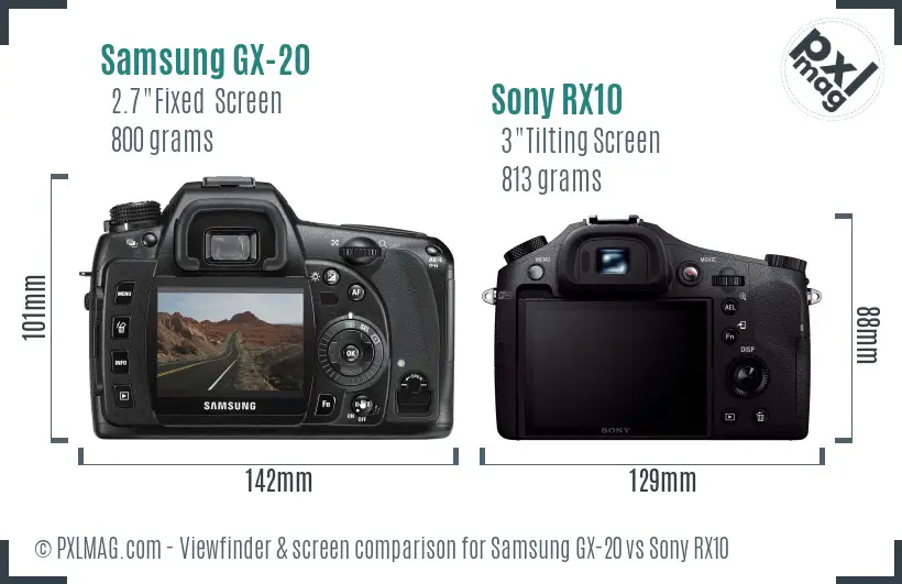 Samsung GX-20 vs Sony RX10 Screen and Viewfinder comparison