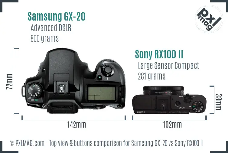 Samsung GX-20 vs Sony RX100 II top view buttons comparison