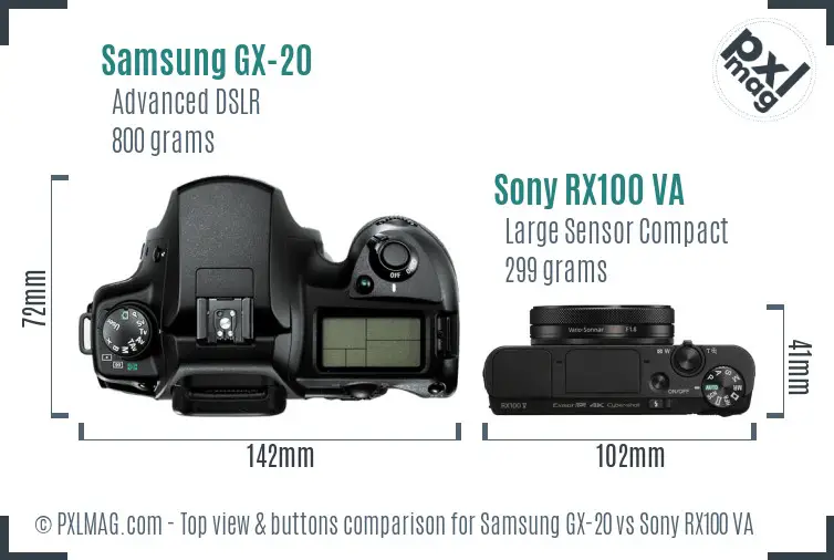 Samsung GX-20 vs Sony RX100 VA top view buttons comparison