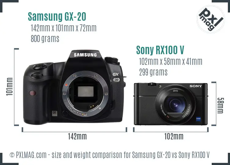 Samsung GX-20 vs Sony RX100 V size comparison