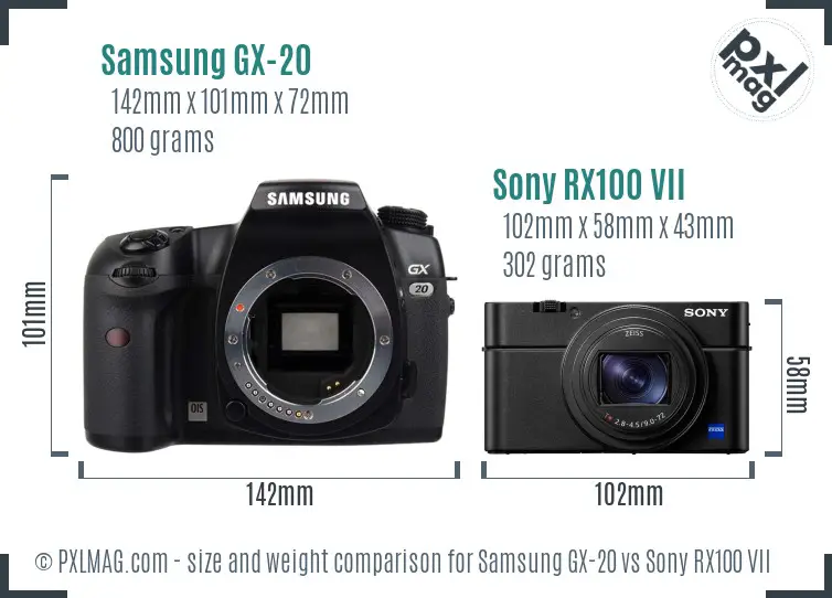 Samsung GX-20 vs Sony RX100 VII size comparison