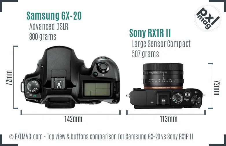 Samsung GX-20 vs Sony RX1R II top view buttons comparison