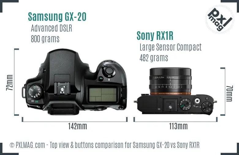 Samsung GX-20 vs Sony RX1R top view buttons comparison