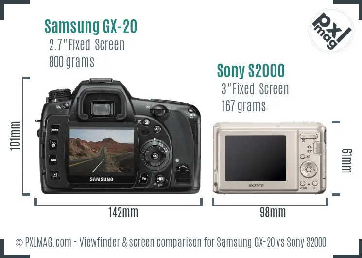 Samsung GX-20 vs Sony S2000 Screen and Viewfinder comparison