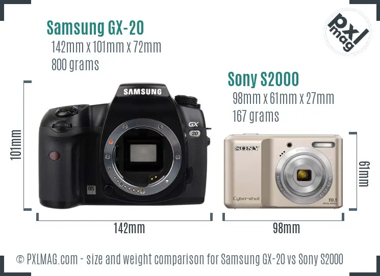 Samsung GX-20 vs Sony S2000 size comparison