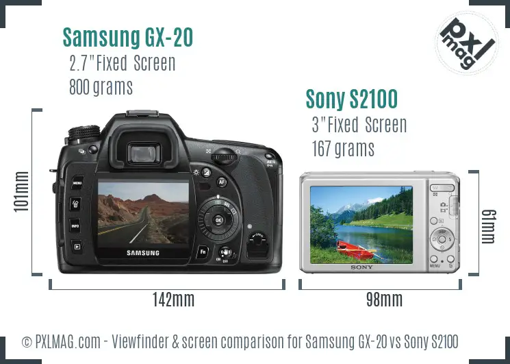 Samsung GX-20 vs Sony S2100 Screen and Viewfinder comparison