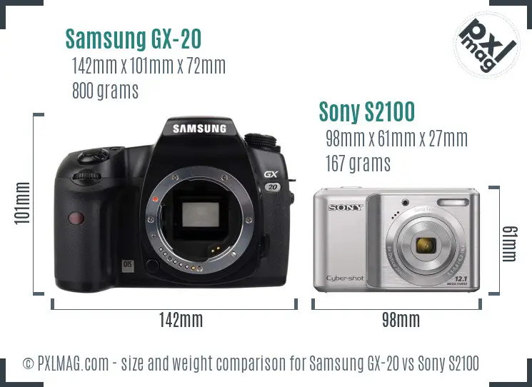 Samsung GX-20 vs Sony S2100 size comparison