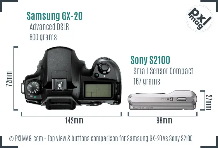 Samsung GX-20 vs Sony S2100 top view buttons comparison