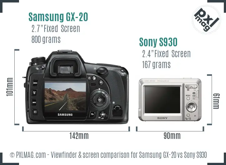 Samsung GX-20 vs Sony S930 Screen and Viewfinder comparison