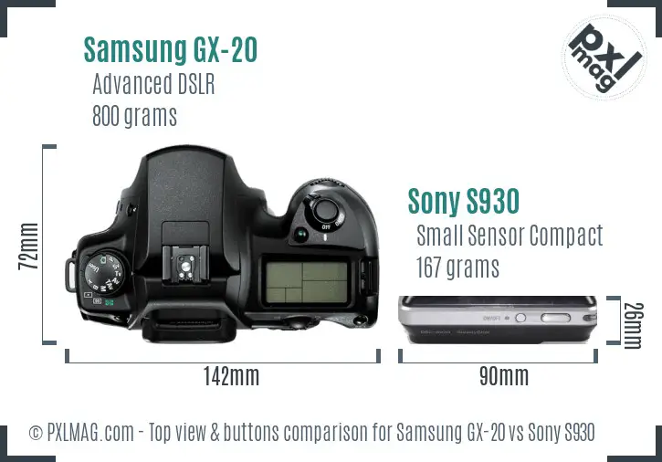 Samsung GX-20 vs Sony S930 top view buttons comparison