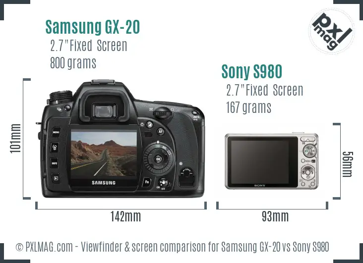 Samsung GX-20 vs Sony S980 Screen and Viewfinder comparison