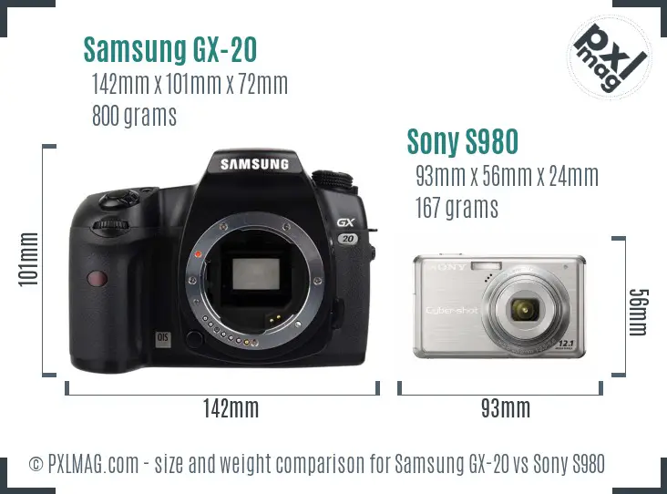 Samsung GX-20 vs Sony S980 size comparison