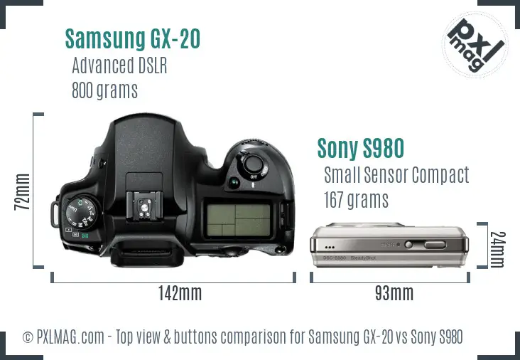Samsung GX-20 vs Sony S980 top view buttons comparison