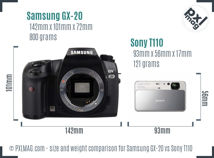 Samsung GX-20 vs Sony T110 size comparison