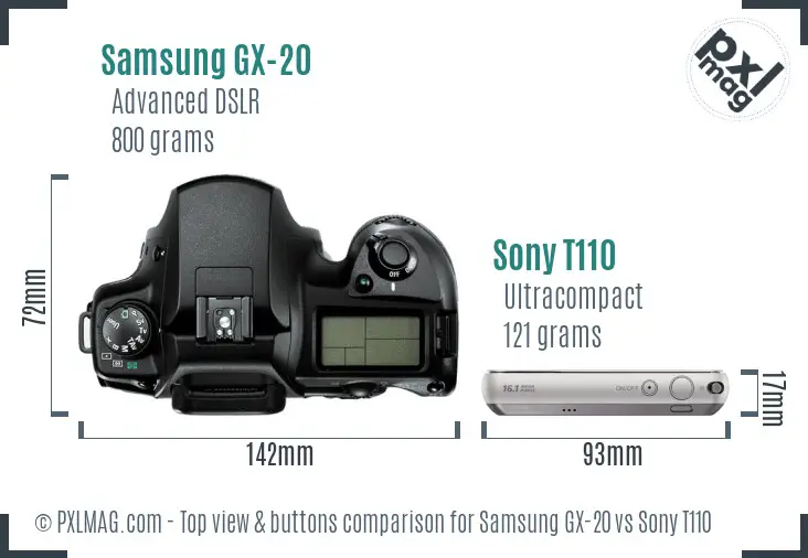Samsung GX-20 vs Sony T110 top view buttons comparison