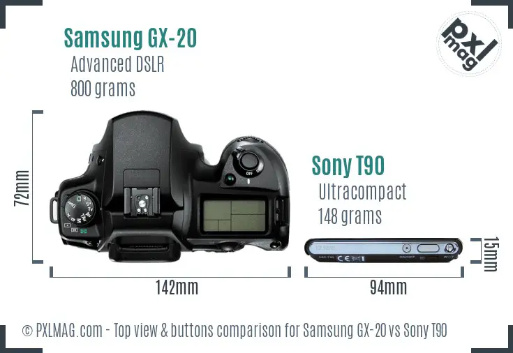 Samsung GX-20 vs Sony T90 top view buttons comparison