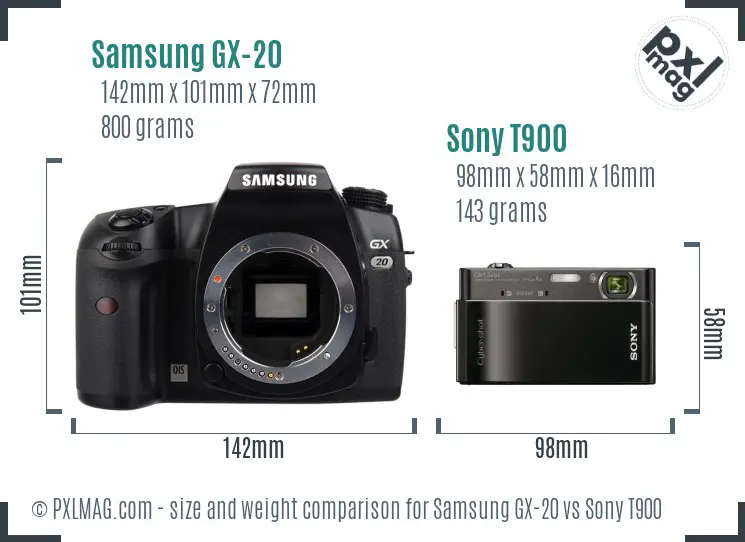 Samsung GX-20 vs Sony T900 size comparison