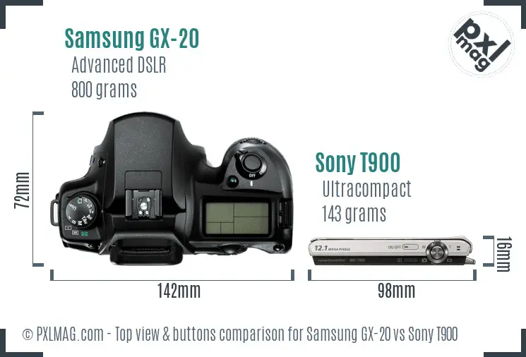 Samsung GX-20 vs Sony T900 top view buttons comparison