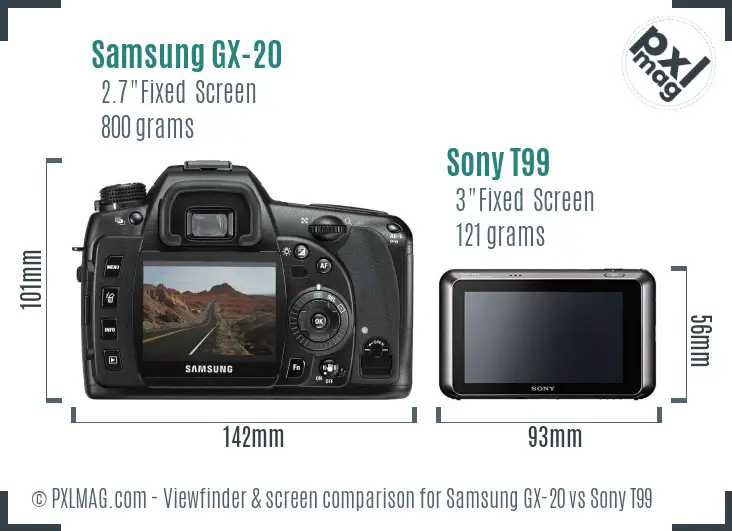 Samsung GX-20 vs Sony T99 Screen and Viewfinder comparison