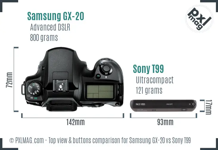 Samsung GX-20 vs Sony T99 top view buttons comparison