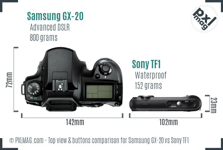 Samsung GX-20 vs Sony TF1 top view buttons comparison