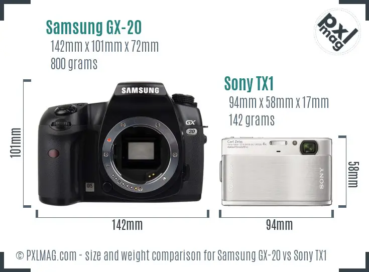 Samsung GX-20 vs Sony TX1 size comparison