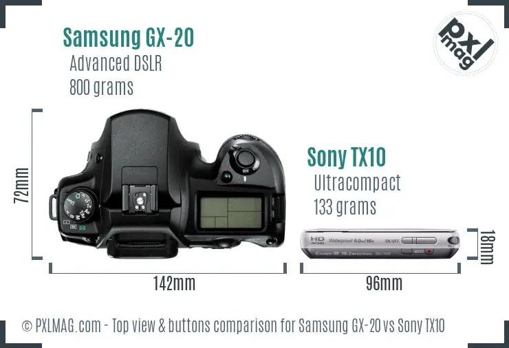 Samsung GX-20 vs Sony TX10 top view buttons comparison