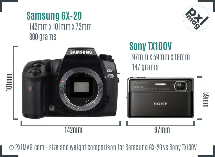 Samsung GX-20 vs Sony TX100V size comparison
