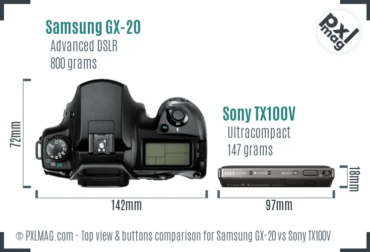 Samsung GX-20 vs Sony TX100V top view buttons comparison
