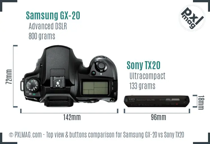 Samsung GX-20 vs Sony TX20 top view buttons comparison