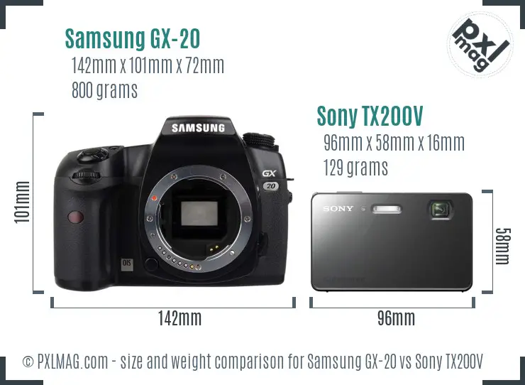 Samsung GX-20 vs Sony TX200V size comparison