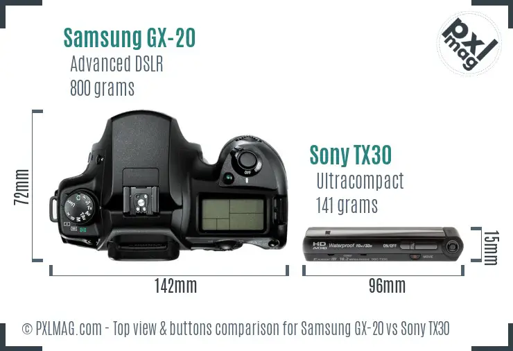 Samsung GX-20 vs Sony TX30 top view buttons comparison