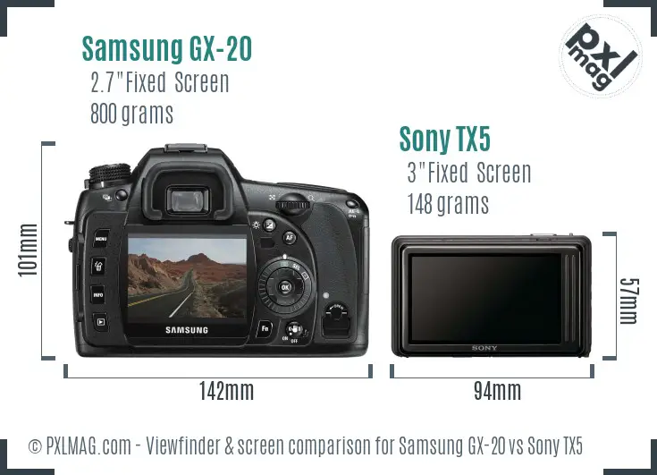 Samsung GX-20 vs Sony TX5 Screen and Viewfinder comparison