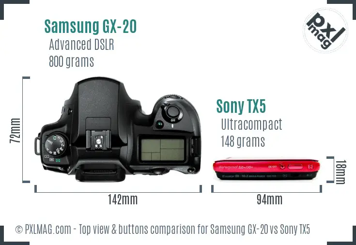 Samsung GX-20 vs Sony TX5 top view buttons comparison