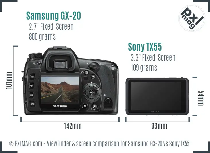 Samsung GX-20 vs Sony TX55 Screen and Viewfinder comparison