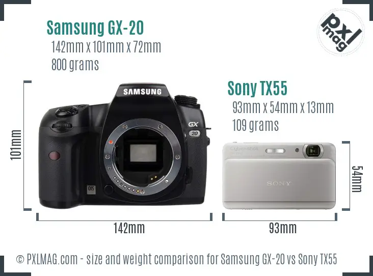 Samsung GX-20 vs Sony TX55 size comparison