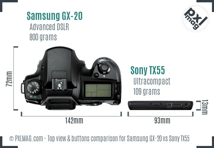 Samsung GX-20 vs Sony TX55 top view buttons comparison