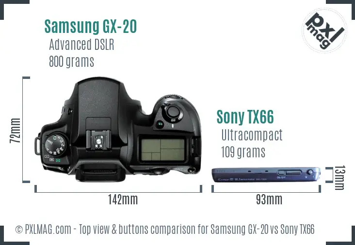 Samsung GX-20 vs Sony TX66 top view buttons comparison