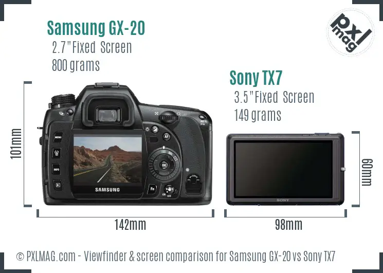 Samsung GX-20 vs Sony TX7 Screen and Viewfinder comparison