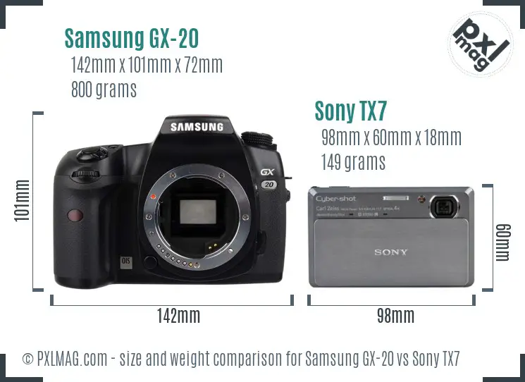 Samsung GX-20 vs Sony TX7 size comparison