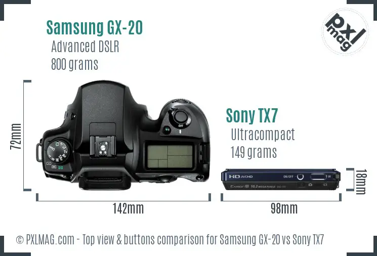 Samsung GX-20 vs Sony TX7 top view buttons comparison