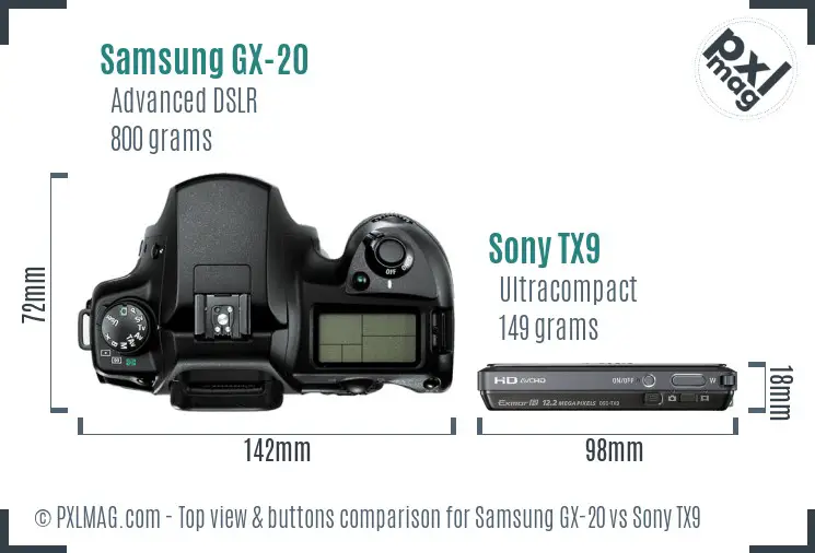 Samsung GX-20 vs Sony TX9 top view buttons comparison