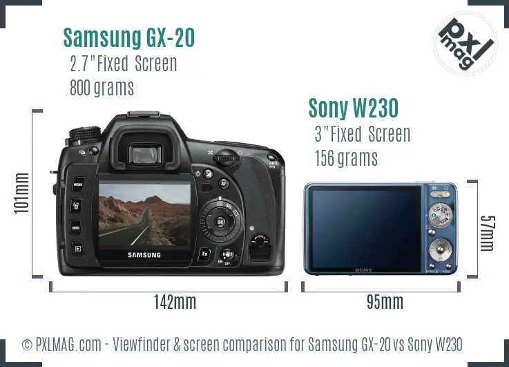 Samsung GX-20 vs Sony W230 Screen and Viewfinder comparison