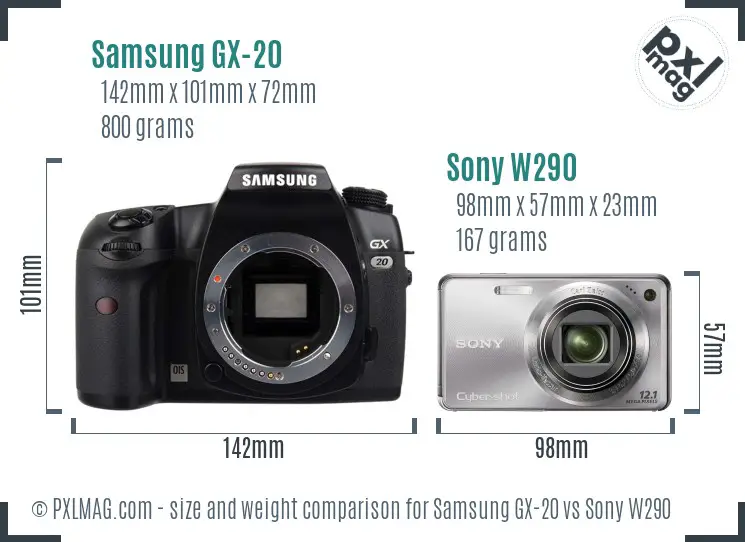 Samsung GX-20 vs Sony W290 size comparison